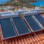 Solar hot water panels installed on a tiled roof