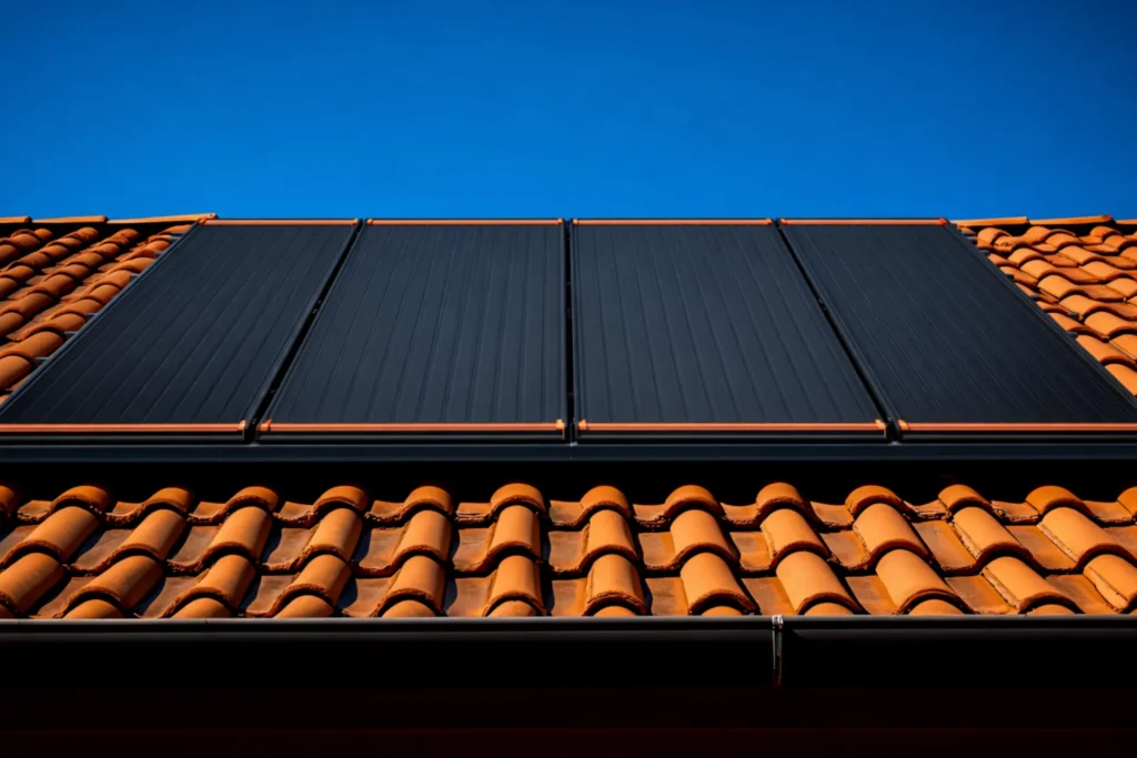 Solar hot water collectors installed on a tile roof